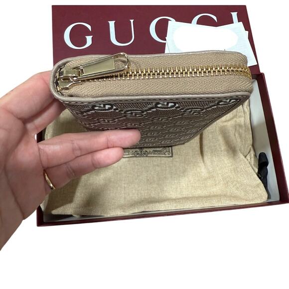 Gucci GG Shadow Continental Long Wallet Taupe Brown Logo Zip-around - Picture 6 of 9